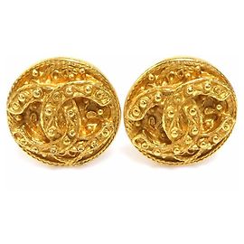 Boucles d'oreilles à clip en métal doré Chanel Doré