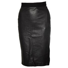 DKNY, saia lápis elástica com couro Preto