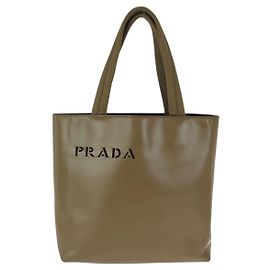 Prada Khaki Leder Logo Cutout Tote Bag Grün