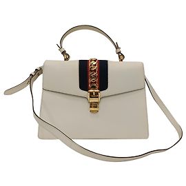 Gucci Sac à main Sylvie Medium en cuir blanc Blanc Écru