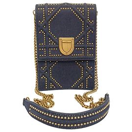 Clutch verticale Diorama di Dior con borchie in denim di cotone blu navy Blu Blu navy