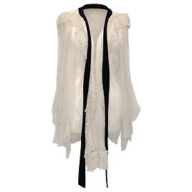 Camicetta Chloé con collo a fiocco e bordi arricciati in poliestere bianco Bianco