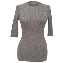 Haut à manches courtes en maille Prada en laine grise Gris