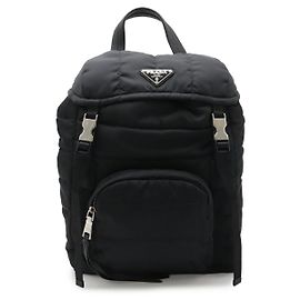 Mochila de nylon e couro com logotipo triangle Prada Preto