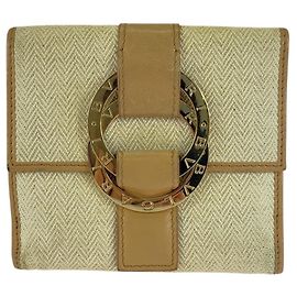 Bulgari Bvlgari Tweed Leather Chandra Wallet Brown Beige