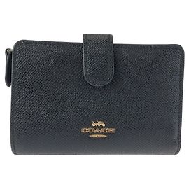 Coach Black Leather Compact Wallet Black