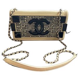 Borsa Chanel 19 Flap Bag Beige in Pelle Nero Beige