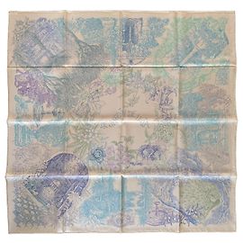 Hermès Le Jardin de Leila Seidentuch 90cm Blau Grün Gelb