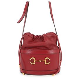 Gucci Horsebit Leather Bucket Handbag Red