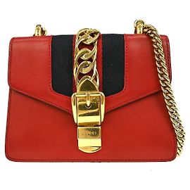 Bolsa de Alça Gucci Sylvie Chain em Couro Mini Vermelho