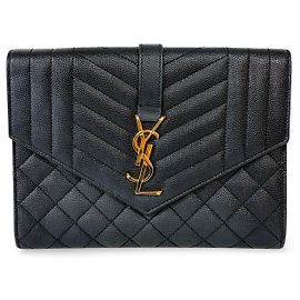 Pochette enveloppe en cuir Classic Monogram Saint Laurent Noir