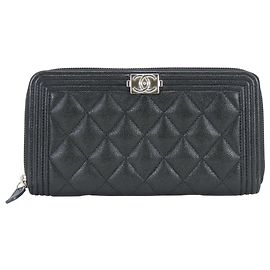 Chanel Boy Long Wallet in Black Grained Calfskin Black