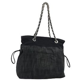 CHANEL COCO Mark Chain Shoulder Bag Denim Black Silver CC Auth 180492SAV Noir Argenté
