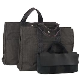 Hermès HERMES Tote Bag Canvas 3 Set Black Gray Auth BA12667 Brown Black