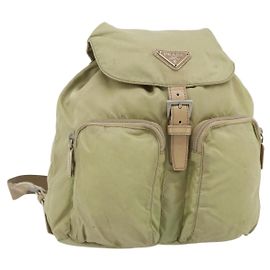 Mochila PRADA Nylon Khaki Silver Auth bs35144 Prata Caqui