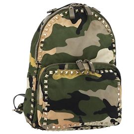 VALENTINO Studs Camouflage Backpack Nylon Khaki Gold Auth bs35140 Golden Khaki