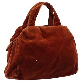 Sac à main PRADA Velours Marron Or Auth bs35158 Marron Doré