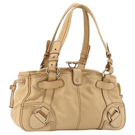 Céline Bolsa CELINE de couro bege ouro Auth 178305A Bege Dourado