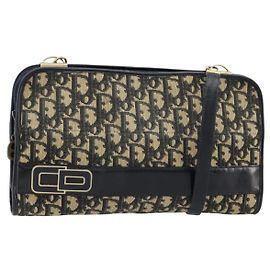 Borsa a tracolla Christian Dior Trotter Canvas Navy Gold Auth 180324 D'oro Blu navy