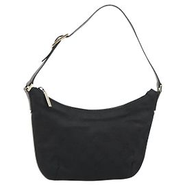 GUCCI GG Canvas Accessory Pouch Black Silver 005 0813 Auth 176572A Black Silvery