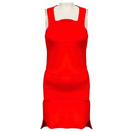 Givenchy Mini-Stretchstrickkleid mit rotem quadratischem Ausschnitt und High-Low-Saum Rot