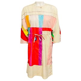 Robe en coton Akris Ivoire à imprimé colorblock multicolore et nouage à la taille Multicolore