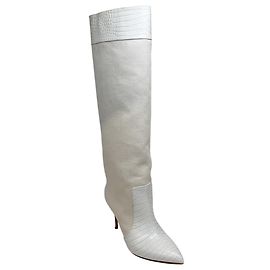 Botas de cano alto Paris Texas Bone China Embossed Croco Canvas Bege