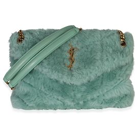 Borsa a tracolla piccola Loulou Puffer con catena e monogramma in shearling Saint Laurent Blu