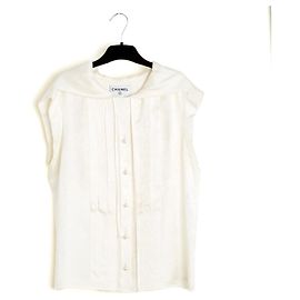 Chanel Blusa de cetim de seda Camelia com capuz - Ecru Cru