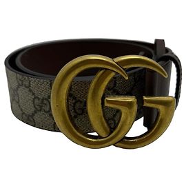 Gucci Marmont GG Supreme Canvas Belt - Beige/Brown Brown Beige
