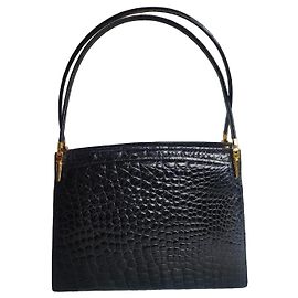 Bolsa Zagliani de couro de crocodilo preto Preto