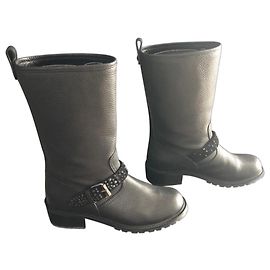 Giuseppe Zanotti Black Grained Leather Biker Boots Black