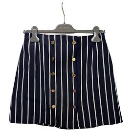 Thom Browne Navy Striped Wool Blend Mini Skirt White Navy blue