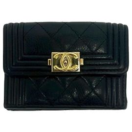 Chanel Boy Chanel Black Tri-fold Wallet Black