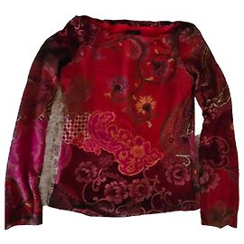 Etro Top de Manga Comprida Estampa Floral Vermelha Marrom Rosa Vermelho Dourado Roxo