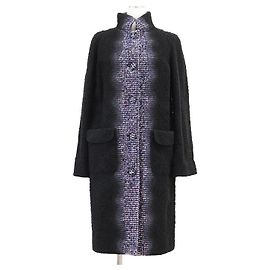 Chanel P52273 Tweed Cashmere Silk Wool Long Coat Black Multiple colors