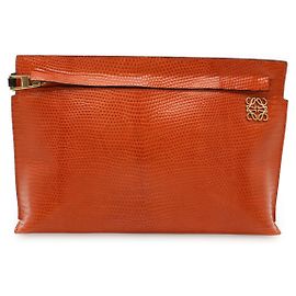 Loewe T Pouch Clutch aus Echsenleder Orange