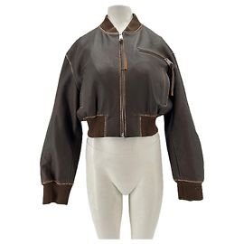 Giorgio Armani Arma Brown Leather Bomber Jacket Brown