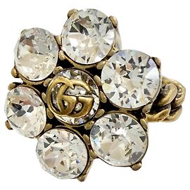 Bague GUCCI GG Marmont Flower Rhinestone Doré