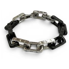 Louis Vuitton Monogram Chain Bracelet Black Silvery
