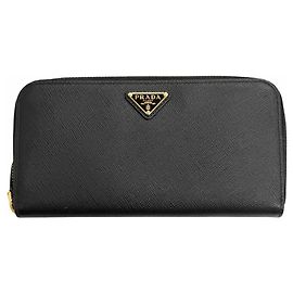 Cartera larga de cuero Saffiano Prada negro Negro
