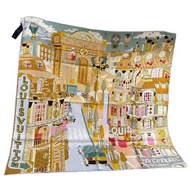 Louis Vuitton Lenço de seda 'Cidade das Estrelas' Marrom Branco Multicor Bege Gold hardware