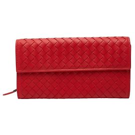 Cartera larga de cuero rojo Bottega Veneta Roja