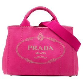 Prada Triangle Logo Plate Canapa Mini Handbag Pink