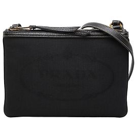 Bolsa tiracolo de jacquard com logótipo Prada Preto