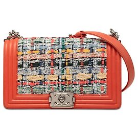 Bolsa de Alça de Corrente Chanel Boy Multicor Laranja