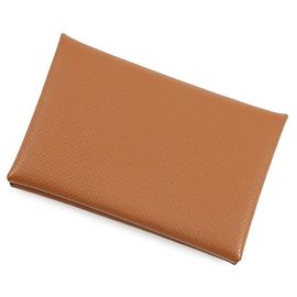 Hermès Calvi Duo Gold Epsom Kartenetui Braun