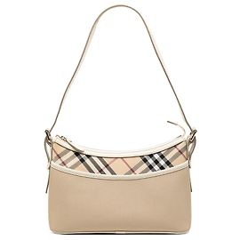 Bolsa de ombro Burberry em lona bege com detalhe Nova Check Bege