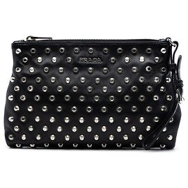 Clutch in pelle nera con borchie Prada Nero
