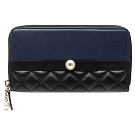 Chanel Long Wallet Black Bicolor aus gestepptem Lammleder mit Kunstperlenband Andere
